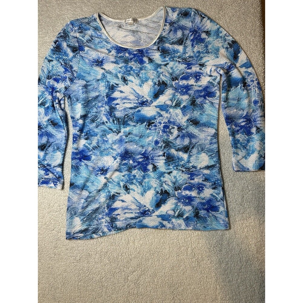 Erin London L Long Sleeve Top Abstract Water Floral Textured Design